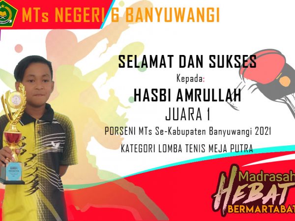 Juara 1 PORSENI Kabupaten Bidang Tenis Meja Putera