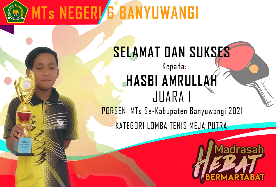 Juara 1 PORSENI Kabupaten Bidang Tenis Meja Putera