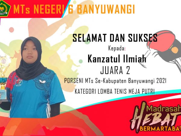 Juara 2 PORSENI Kabupaten Bidang Tenis Meja Puteri