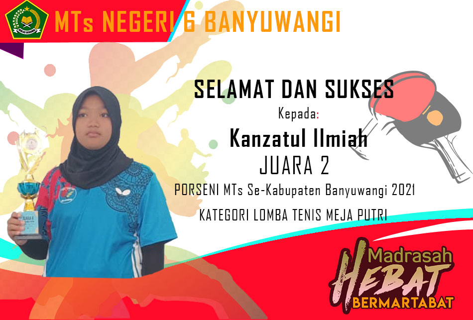 Juara 2 PORSENI Kabupaten Bidang Tenis Meja Puteri